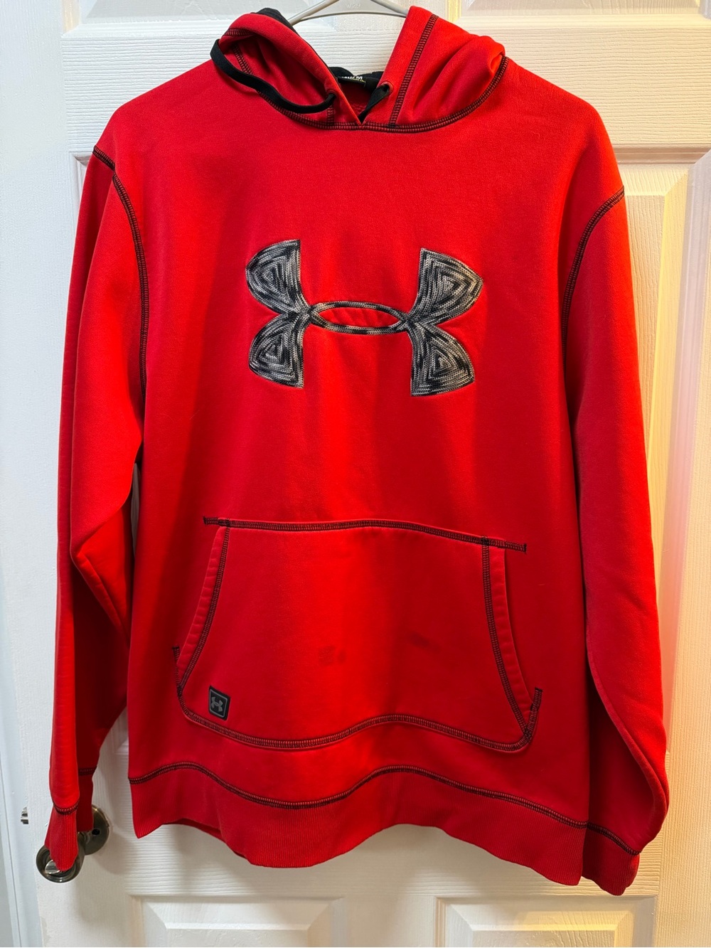 Under Armour Red Pullover Hoodie with Black Logo Stitching
